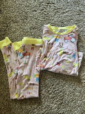 Girls' Pink Animal Pajama Set with Yellow Trim